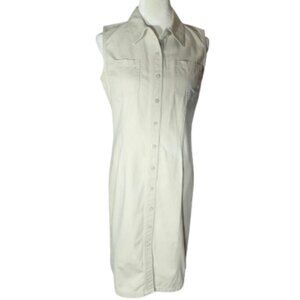 Casual Corner Annex Women's Size 6 Cotton Button Down Sleeveless Khaki Dress